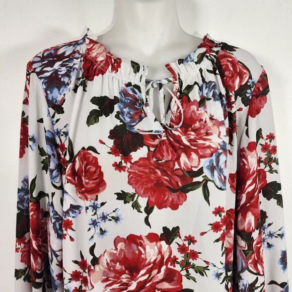 Loft Outlet Women Floral Ruffle Front Tie Neck Blouse Medium Long Sleeve Peasant - Picture 3 of 10